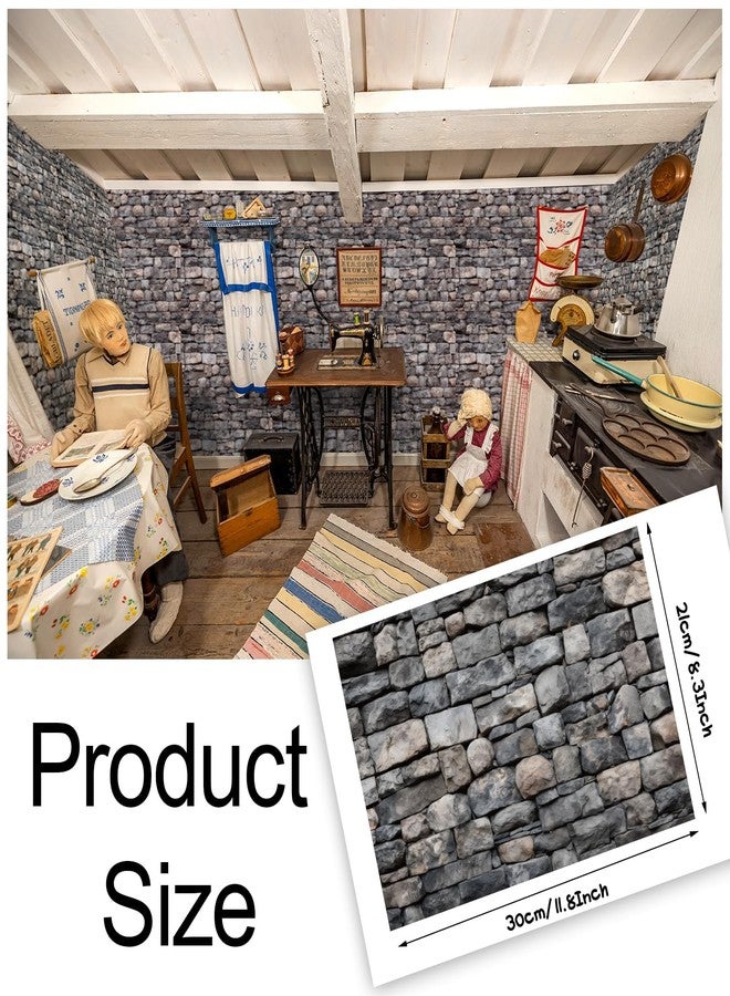 Furbeko 35 Pcs Miniature Dollhouse Wallpaper Self-Adhesive Mini DIY Floorboards Wall Paper Real Life DIY Decoration for Dollhouse (Brick Gray) - Image 2